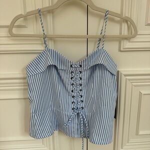 Lulu’s Blue Striped Lace-Up Women's Top